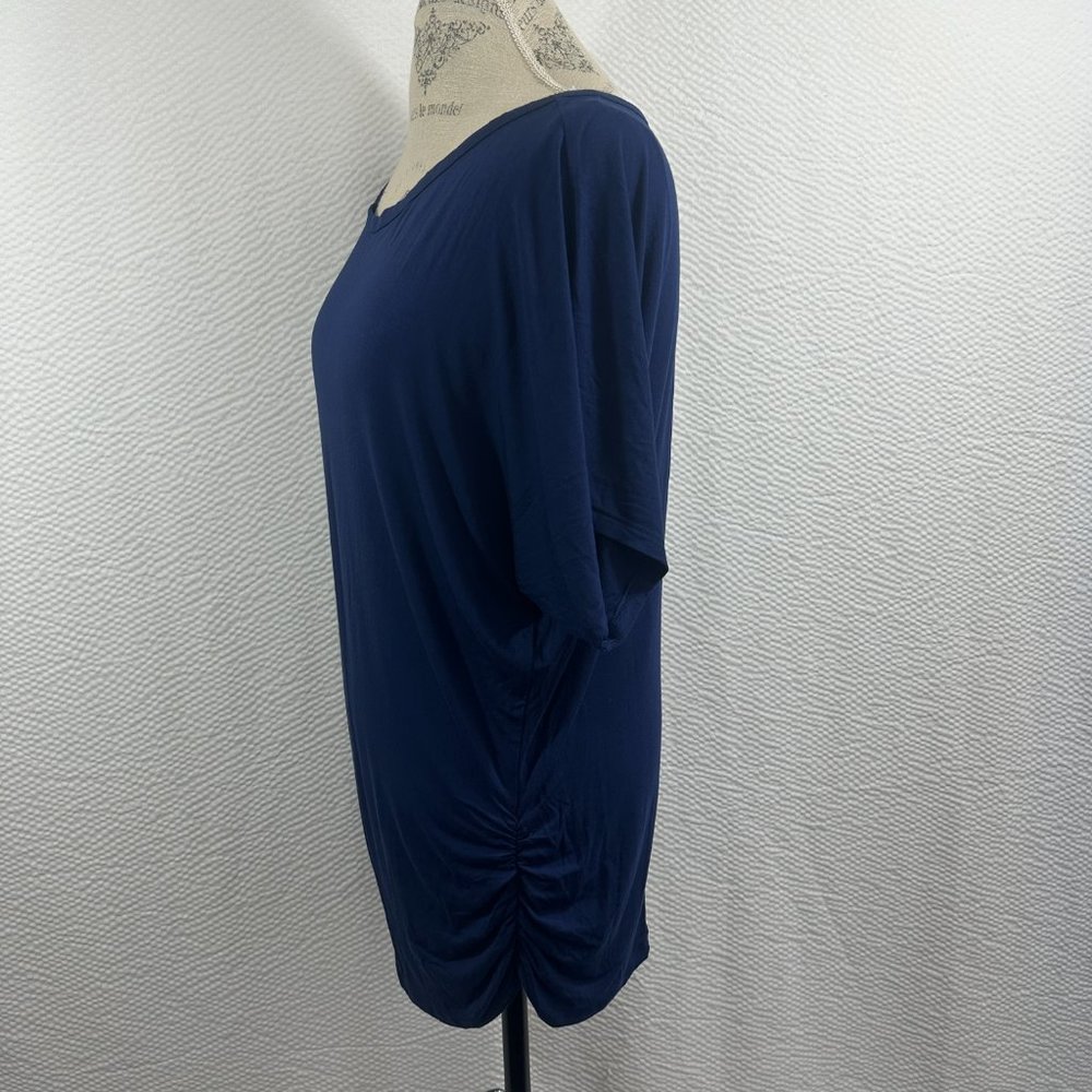 Made by Johnny Women's Blue Short Sleeve Boat Neck Dolman Top Side Shirring - Picture 3 of 6